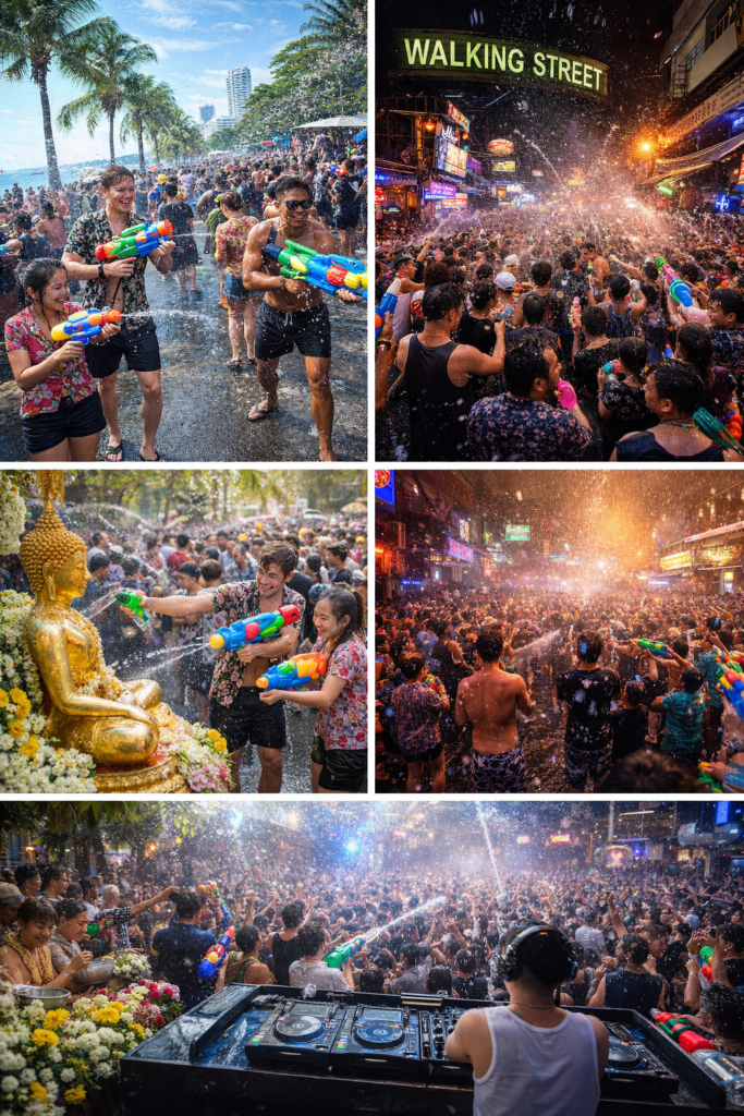 파타야 송크란 물축제 현장과 워킹스트리트 분위기
