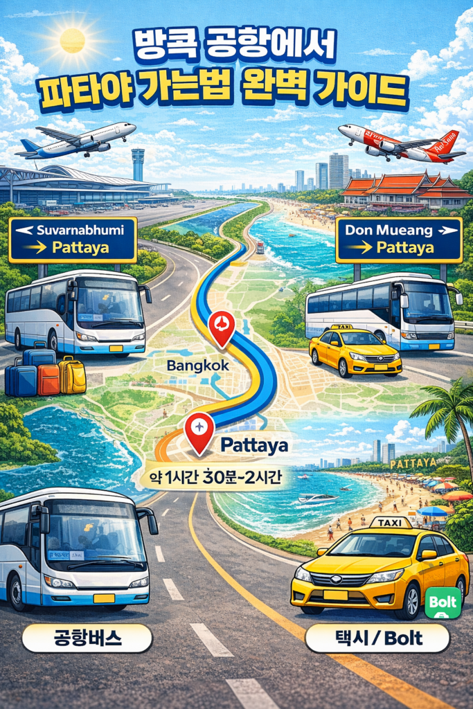 방콕 공항에서 파타야 가는 법 인포그래픽 안내